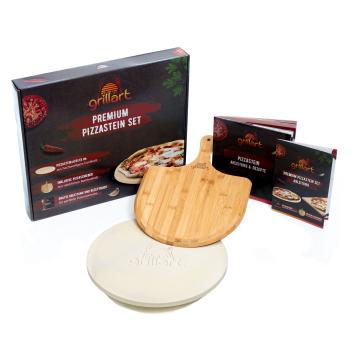 Premium Pizzastein für Gasgrill, Holzkohlegrill und Backofen - im Set