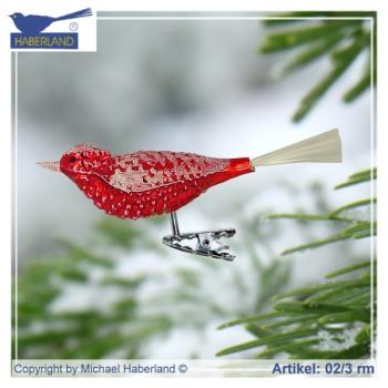 Vogel, rot mit Glimmer